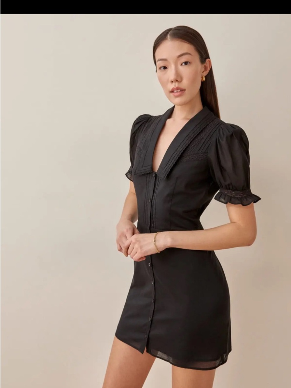 Reformation Black Puff Sleeve Mini Dress